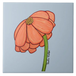 Orangenblume mit blauem Hintergrund Fliese