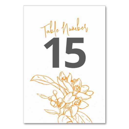 Orangenblüte Foto Hochzeit orange grau Tischnummer (Vorderseite)