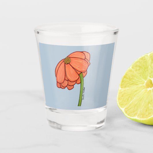 Orangenblüte mit blauem Hintergrund Schnapsglas (Vorderseite)