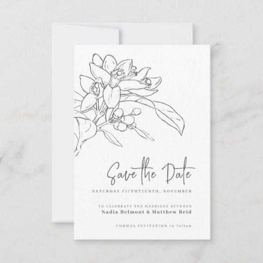 Orangenblüte Mono-Foto Hochzeit speichern Sie das Save The Date (Vorderseite)