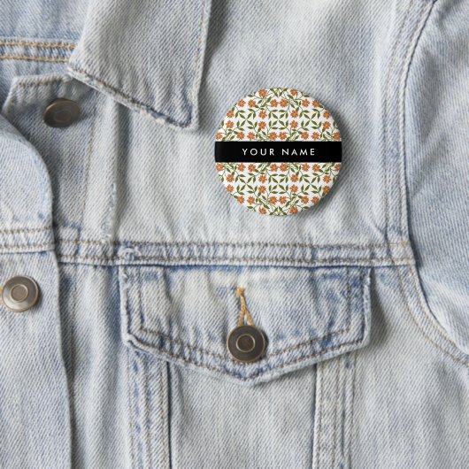 Orangenblüten, Blumenmuster, Boho, Ihr Name Button (Beispiel)