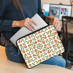 Orangenblüten, Blumenmuster, Grünpflanzen, Boho Laptopschutzhülle