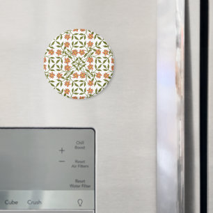 Orangenblüten, Blumenmuster, Grünpflanzen, Boho Magnet