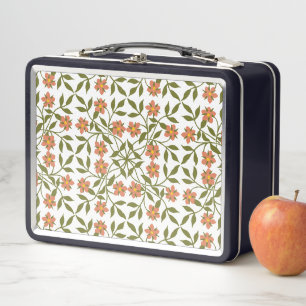 Orangenblüten, Blumenmuster, Grünpflanzen, Boho Metall Brotdose