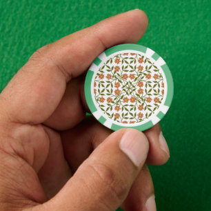 Orangenblüten, Blumenmuster, Grünpflanzen, Boho Pokerchips