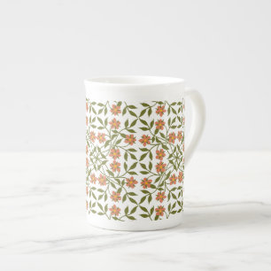 Orangenblüten, Blumenmuster, Grünpflanzen, Boho Porzellantasse