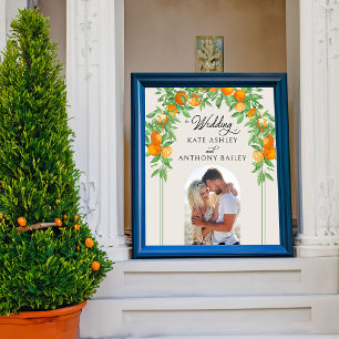 Orangenblüten-Bogen-Hochzeitsfoto-Willkommen Poster