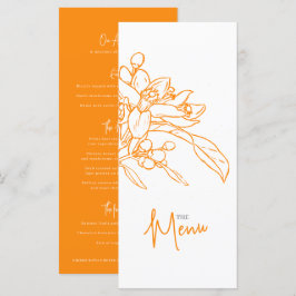 Orangenblütenskizze Orangefarbenes weißes Hochzeit Menükarte
