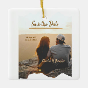 Orangenboho Save the Date Name des modernen Fotos Keramikornament