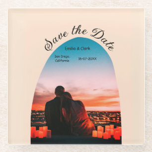 Orangenboho Save the Date QR Modernes Foto Glasuntersetzer