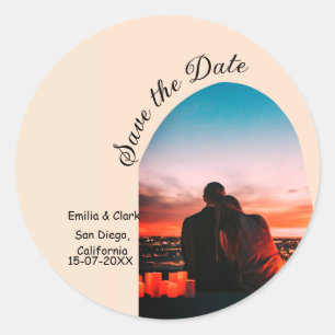 Orangenboho Save the Date QR Modernes Foto Runder Aufkleber
