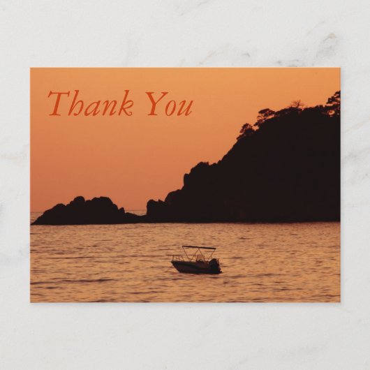 Orangenboot auf See Danke Postkarte (Vorderseite)