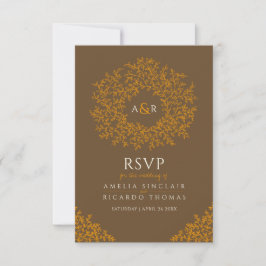 Orangenbraune Blätter Monogramm UAWG Hochzeit RSVP Karte