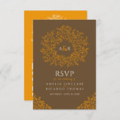 Orangenbraune Blätter Monogramm UAWG Hochzeit RSVP Karte (Vorne/Hinten)