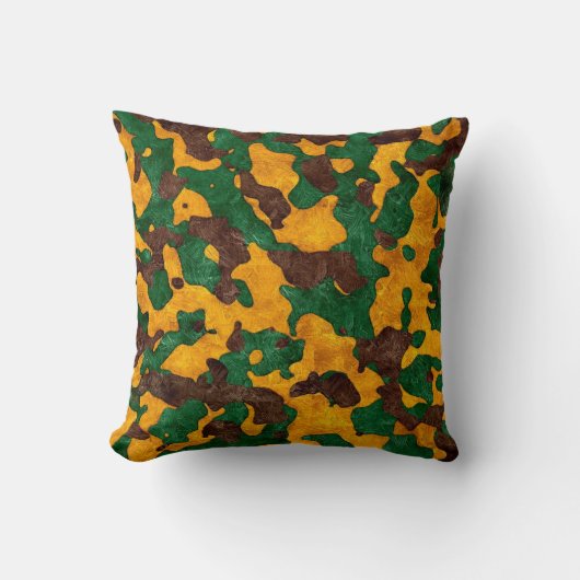 Orangenbraune grüne Camouflage dekoratives Kissen (Vorderseite)