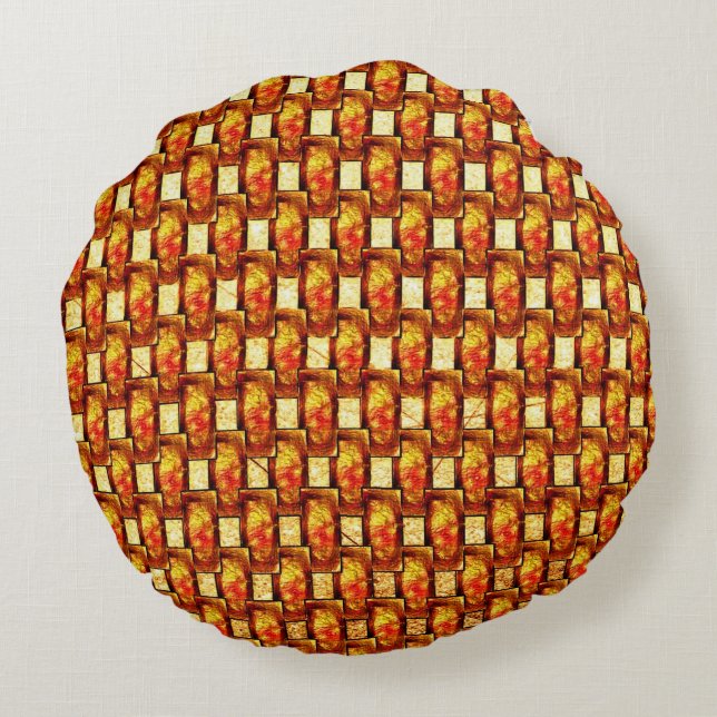 Orangenbraune Teller, geschnitzt und gefärbt Rundes Kissen (Rückseite)