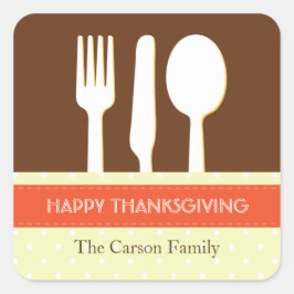 Orangenbrauner Erntedank mit Unterlage Quadratischer Aufkleber
