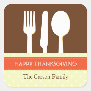 Orangenbrauner Erntedank mit Unterlage Quadratischer Aufkleber