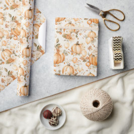 Orangencreme-Kürbisse Blumen Geschenkpapier
