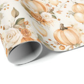 Orangencreme-Kürbisse Blumen Geschenkpapier (Rolleneckpunkt)
