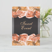 Orangencreme schwarze Hochzeit Rose elegant Einladung (Stehend Vorderseite)