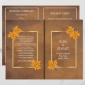 Orangene Ahornblätter auf braunem Hochzeitsprogram (Vorne/Hinten)
