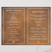 Orangene Ahornblätter auf braunem Hochzeitsprogram (Rückseite)