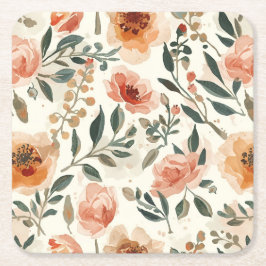 Orangene Aquarell-Blumen Botanische Malerei Rechteckiger Pappuntersetzer