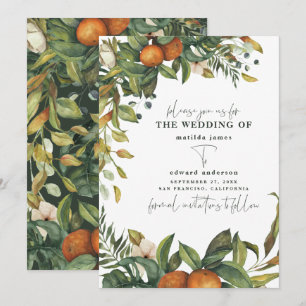 Orangene Aquarell-Botanik-Hochzeit Save The Date