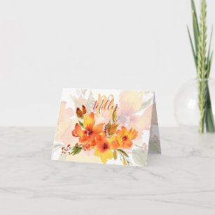 Orangene Aquarell-Herbstblumen personalisiert