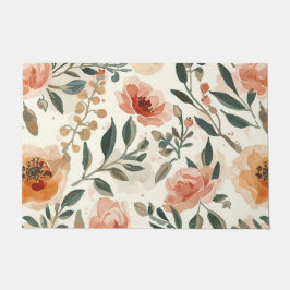 Orangene Aquarellblumen Botanische Malerei Fußmatte