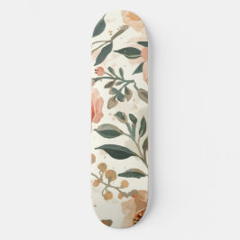 Orangene Aquarellblumen Botanische Malerei Skateboard