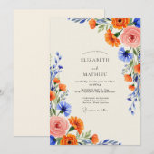 Orangene blühende Sommerhochzeit Einladung (Vorne/Hinten)