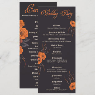 Orangene Blumen gothic minimalist Hochzeitsprogram Einladung