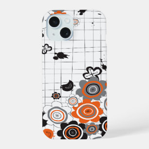Orangene Blumen Küken Grunge Tintenkleckse Kritzel iPhone 15 Hülle
