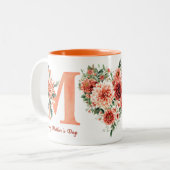 Orangene Blumendahlie Zweifarbige Tasse (Vorderseite Links)