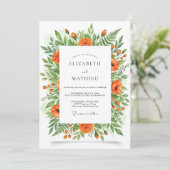 Orangene Blumengarten-Hochzeit Einladung (Stehend Vorderseite)