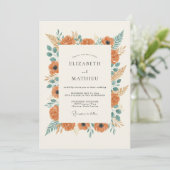 Orangene botanische rustikale Hochzeit Einladung (Stehend Vorderseite)