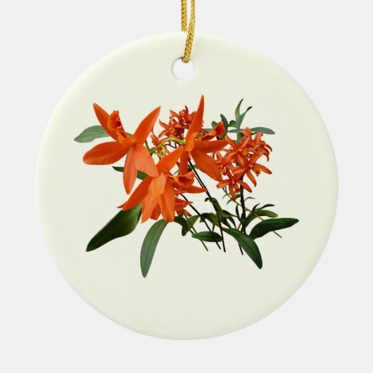 Orangene Epidendrum-Orchidee Keramik Ornament (Vorne)