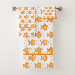 Orangene Fische Badhandtuch Set