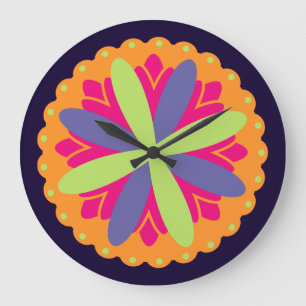 Orangene florale Formen Illustration Große Wanduhr