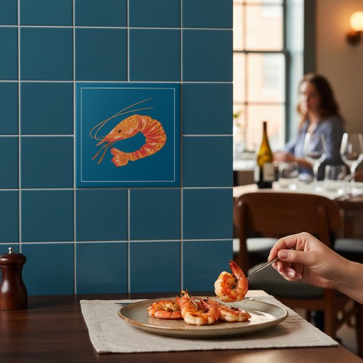 Orangene Garnelen Meer Frücht Illustration Fliese