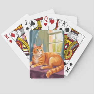 Orangene getigerte Katze   Aquarell-Haustiermalere Spielkarten