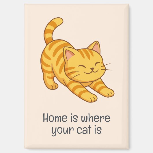 Orangene getigerte Katze beim Stretching Beige Ben Magnet (Vorderseite)