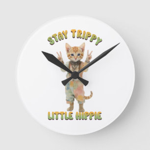 Orangene getigerte Katze Boho Stay Trippy Little H Runde Wanduhr