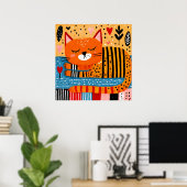 Orangene getigerte Katze, farbenfrohes Design, Poster (Heimbüro)