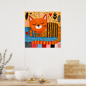 Orangene getigerte Katze, farbenfrohes Design, Poster (Küche)