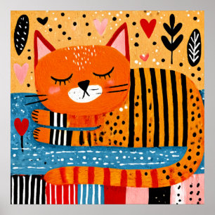 Orangene getigerte Katze, farbenfrohes Design, Poster