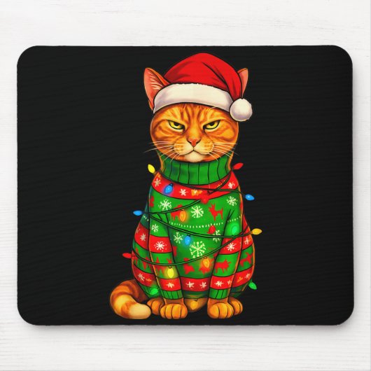 Orangene getigerte Katze Weihnachtslichter Lustige Mousepad (Vorne)
