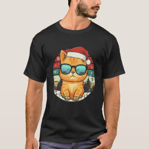Orangene getigerte Katze Weihnachtslichter Retro W T-Shirt